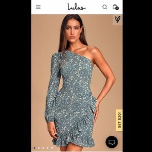 Lulu’s Michelyne Teal Paisley One-Shoulder Dress